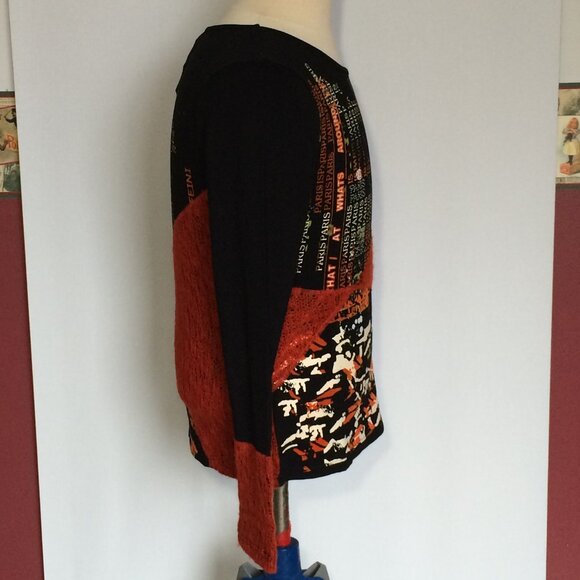 Fresh FX Womens Pullover Top Medium Black Orange Knit Lettering Long Sleeve NWT - Picture 4 of 10